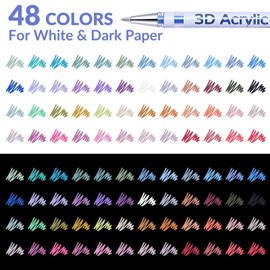 KEMYR 3D Acrylic Gel Pen,48 Colors Acrylic Paint Markers With 1mm Bullet Tip Point, Acrylic Paint Pens for Black Paper,Rock Painting, Glass, Wood, Fabric,Cards,Scrapbook,DIY Art Crafts