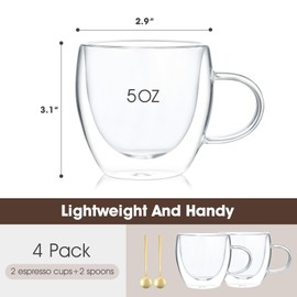 VENVENWEAVS Espresso Cups Set Of 2,Double Wall 5OZ Hand Blown Espresso Shots Glass,Espresso Coffee Mugs In Gift Box,Perfect For Espresso,Latte,Cappuccinos,Tea Bag,Juice