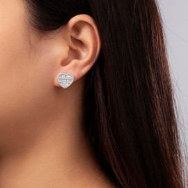 Heart Earrings For Women Trendy Stud Earrings For Women Men, Gold Plated Hypoallergenic Cubic Zirconia Earrings Studs, Iced Earrings Jewelry Christmas Earrings Mothers Day Gifts (Silver)