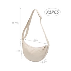 COACOM 1 Piece Semicircle Shoulder Bag, Women's Shoulder Bag, Nylon Crescent Shoulder Bag, Adjustable Bag, Portable Chest Bag, Fashionable and Casual Style (Cream), White