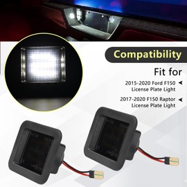 LED License Plate Light Tag Lights Assembly Compatible with 2015-2020 Ford F150,2017-2020 F150 Raptor Number Plate Lamp Pickup Truck Replace (Smoke Lens)