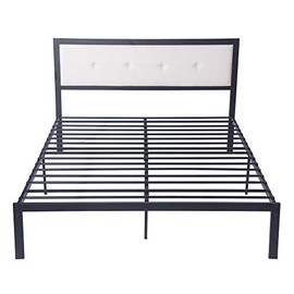 LUCKYERMORE Full Size Bed Frame with White Headboard, Heavy Duty Metal Platform Bed Frame, 12 Inch Under Bed Storage, Sturdy Steel Slat Support, Mattress Support, No Box Spring Needed, Black