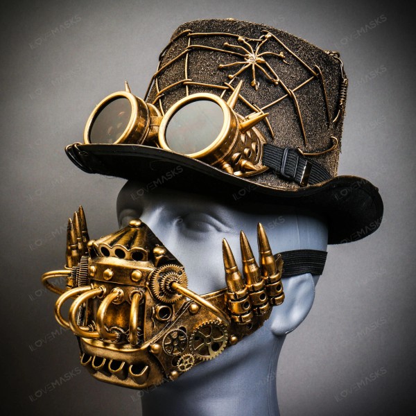 ILOVEMASKS Gold Halloween Spider Web Top Hat w/ Gold Robot
