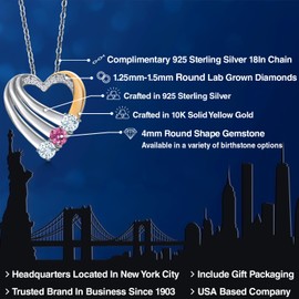 Gem Stone King 925 Silver and 10K Yellow Gold Sky Blue Aquamarine and Pink Moissanite and White Lab Grown Diamond Heart Pendant for Women | 0.83 Cttw | Gemstone March Birthstone | With 18 Inch Chain