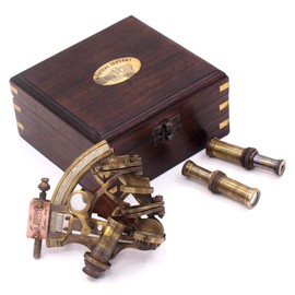 RII Pocket Sextant J. Scott London Nautical Brass Navy Sailors, Celestial Navigation, Two Extra Sighting Telescope, Determine Latitude & Longitude, Rose Wooden Box, Galactic Gifting