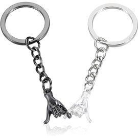 Basic Outline Pinky Promise Couple Keyring, Silver & Black