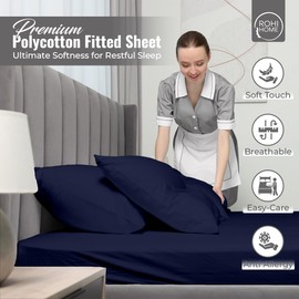 Rohi 16"/40cm Extra Deep Fitted Sheets King Size – Soft & Breathable – Anti-Allergy Navy Fitted Sheet – Easy Care King Size Fitted Bed Sheets (Navy, King)