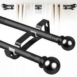 Double Curtain Rods for Windows Set 48 to 84 Inch,Double Rod Curtain with 3PCS Holder,Black Small Extra Long 5/8" Diameter Blackout Cortineros Dobles Para Ventanas for Bedroom,Living Room