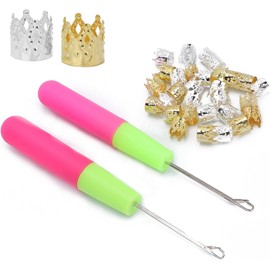 Juego de Ganchos de Ganchillo para Rastas, Juego de Herramientas para Rastas, Ganchos de Ganchillo para Trenzas de Ganchillo, Accesorios de Decoración del Cabello, que Incluyen 2 Agujas para Rastas, 3