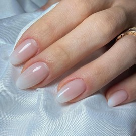 Ombre Press on Nails Short Almond OFDNE Petite Fake Nails Pink&White False Nails Natural Nails Full Cover Glossy Glue on Nails Stick on Nails Acrylic Nails for Women Girls 24Pcs