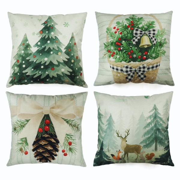 Merry Christmas Throw Pillow Covers 18x18Inch Set of 4,Winter Holiday