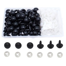 ARTCXC 50Pcs 15mm Black Solid Plastic Safety Eyes Craft Eyes with Washers for Doll, Puppet, Plush Animal DIY Making