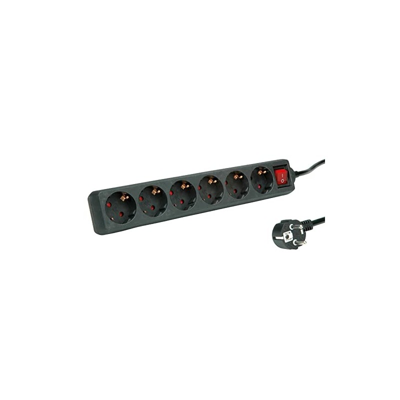 ROLINE 6-Way Power Strip with Switch, Black, 6 m
