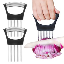 JAYVAR Onion Holder for Slicing, 2Pieces Onions Chopper Veggie Slicer, Stainless Steel Blooming Onions Cutter Potato Slicer, Practical Meat Tenderizer Tool, Useful Kitchen Gadgets Food Slicer Guide