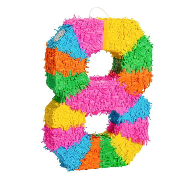 Fax Potato Number 8 Pinata | Party Accessory Decoration | 35 x 7.5 x 50cm - Green, Red, Yellow