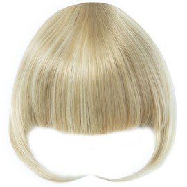 Yamel Bangs Hair Clip in Bangs Hair Extensions Synthetic Natural Blonde mix Bleach Blonde Flat Bang with Temples Front Face Fringe Bangs Hair Pieces for Women