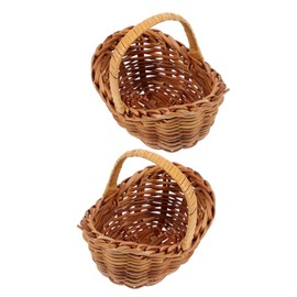 TEHAUX 2Pcs Mini Woven Flower Baskets, Handheld Rattan Storage Baskets with Handles, Tiny Decorative Baskets, Brown