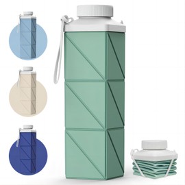 Mefold POMKAKA Collapsible Water Bottles 24.3oz(720ml), 2nd Generation Leakproof BPA-Free Travel Water Bottle,Lightweight Reusable Water bottle for Cycling Gym Camping Sports,Sage Green