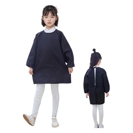 RFHUDJI Apron, Girls, Boys, Kids, Nursery School, 39.4 - 59.1 inches (100 - 150 cm), Children's Smog, Middle School, Art Smog, Elementary School, Lunch, Painting (Black, L Size 39.4 - 47.2 inches (100 - 120 cm), M)