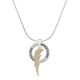 Delight Jewelry Goldtone Large Clear Crystal Lightning Bolt - Wrestling Ring Charm Necklace, 18"