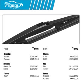 VTOGOI® 14" Rear Wiper Blades Replacement for Hyundai Accent 2011-2007,Tucson 2021-2016,Jeep Cherokee 2023-2014,Mazda CX-5 2023-2013,CX-9 2023-2007,Toyota C-HR 2022-2016 Rear Windshield Wiper Blades