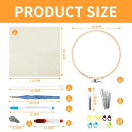 Punch Needle Set 17 Pieces Punch Needle Set Beginners Adults and Children Punch Needle Embroidery Starter Kit with Embroidery Hoop Punch Needle Cloth Adjustable Punch Needle Embroidery Kit for DIY