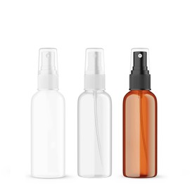 SEVENHEAD 50ml Plastic Essential Oil Spray Bottle 1.7OZ Three Color - Clear, White, Amber, Small Spray Bottle with Plastic Sprayer - Set of 3