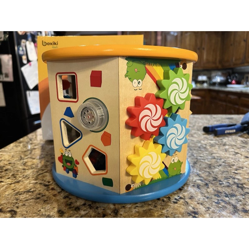 Boxiki 8-in-1 Wooden Activity Cube for Toddlers - Multi-Function