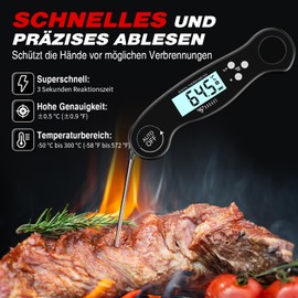 DOQAUS Meat Thermometer Grill Thermometer Kitchen Roasting Thermometer Kitchen Thermometer LCD Screen with Backlight for Kitchen, Roasting, Grill, BBQ Black