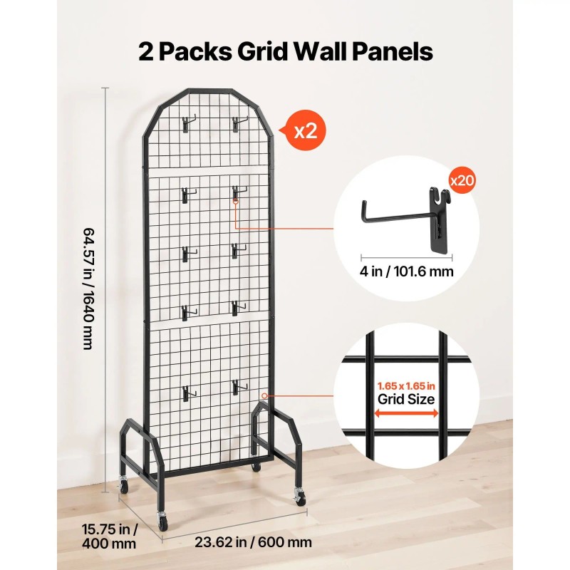 2 Packs Black Wire Grid Wall Panels 1.9 X 5.4