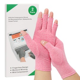 HSGEZUOQI 2-Pair Arthritis Compression Gloves for Alleviate Rheumatoid Osteoarthritis, Carpal Tunnel Raynauds Disease, Fingerless Design Breathable & Moisture, Women and Men (Pink, Large)