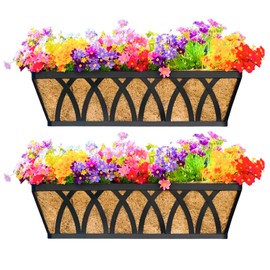 JFFLYIT Flat Railing Planter Window Box Wall Hanging Planters (2 Pack, 30 Inch) Balcony Fence Planter with Coco Liner, Horse Trough Planter Metal Window Planter Box for Outdoor Plant Holder Rail Deck