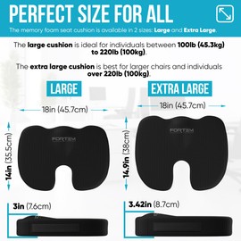 FORTEM Office Chair Cushion, Memory Foam Seat Cushion, Non Slip Sitting Pillow for Gaming, Car Seat Cushion, Computer Chair Pad, Washable Cover