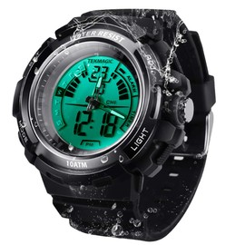 10 ATM 100m Waterproof Digital Sports Watch for Swimming and Diving with Analog and Digital Display, Alarm Clock, Dual Time Zone, Chronograph, Countdown Functions, 12 or 24 Hour Format