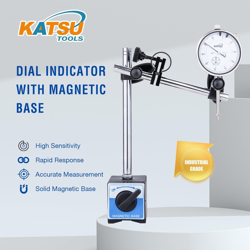 KATSU Tools Dial Indicator with Magnetic Base 0-1.0" Tester Gauge