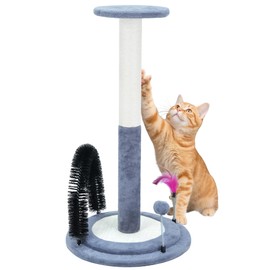 ROYPET Sisal Scratching Post Sisal Round Shape Scratching Pad with Brush and Two Replacement Spring Balls for Cat Play and Exercise