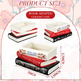 Stacked Book Vase Ceramic Planter for Flowers Vintage Book-Shaped Decorative Flower Vase Unique Ceramic Planter with Hole Aesthetic Bookstack Storage Home Office Decor Housewarming Gifts for Women