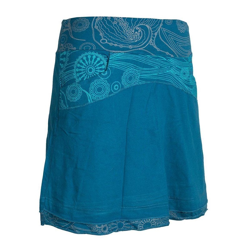 Vishes Alternative Clothing Short Layered-Look Cotton Skirt, Printed, Wide Waistband