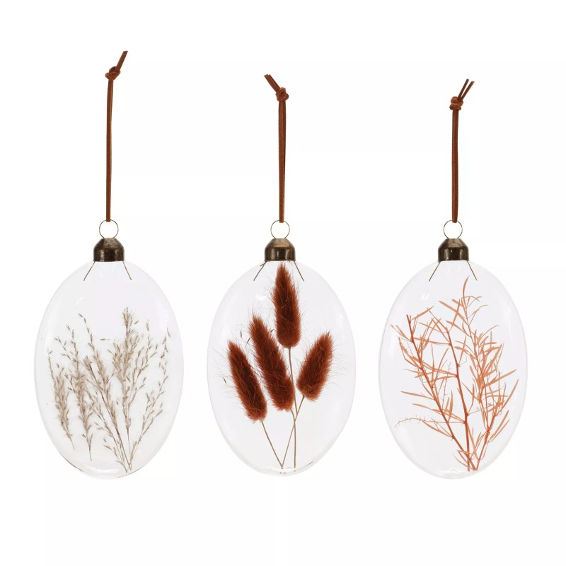 Melrose Burgandy Dried Floral Glass Ornament (Set of 12)