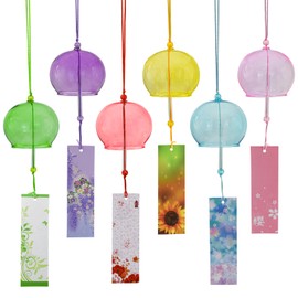 MrMrKura 6 Pcs Japanese Wind Chimes, Colorful Glass Wind Chimes with Label Handmade Bell Wind Chime Pendent for Outside Garden Patio Home Decor (Colorful)