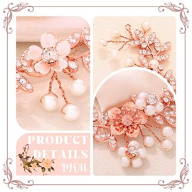IYOU Crystal Bridal Hair Vines Leaf Rose Gold Wedding Headband Pearl Flower Bride Bridesmaid Hair Accessories for Women
