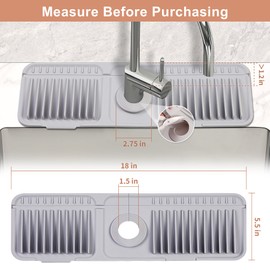 JYICOO 18” Silicone Faucet Mat for Kitchen Sink, 6° Slope Sink Splash Guard with Fasten Button, Draining Mat and Sponge Holder for Kitchen Gadgets, Tap Handle Drip Catcher Tray for Bathroom Sink-Grey