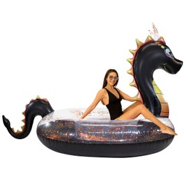 Poolcandy Gigantic Inflatable 2 to 3 Person Pool, Beach, and Lake Swim rafts (Gigantic 2 to 3 Person Black Glitter Sea Dragon)