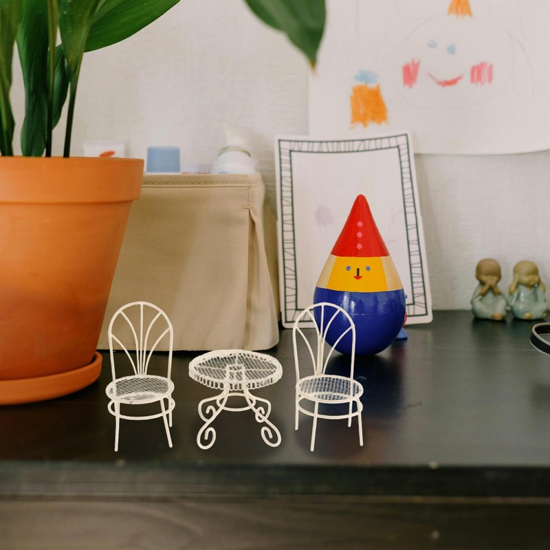 Toyvian Dollhouse Miniature Bistro Table and Chair Set Accessories Metal