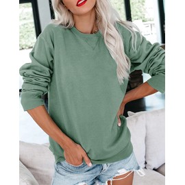 Bingerlily Womens Casual Long Sleeve Sweatshirt Crew Neck Cute Pullover Relaxed Fit Tops Green