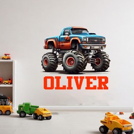Monster truck Boys name Wall Stickers Kids Bedroom Baby Nursery Playroom Wall Decor