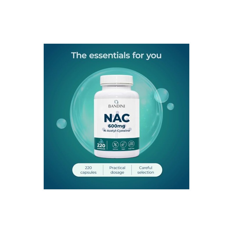 Bandini® NAC N-Acetyl-Cysteine ​​600 mg | 220 Vegan Capsules (+7