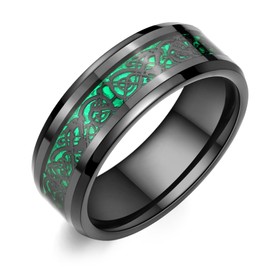 Adreamz 8mm Black Tungsten Carbide Ring for Men Women Green Carbon Fiber Celtic Dragon Inlay Promise Wedding Band Beveled Edges Polished Comfort Fit Ring Size 10
