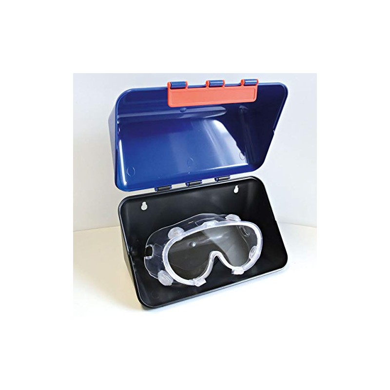 Storage box, protective box for hearing protection, goggles and respiratory