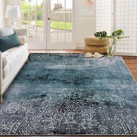 GarveeHome Area Rug 5x7 Washable Rug for Living Room Ombre Soft Modern Carpet Faux Wool Cozy Non Slip Stain-Resistant Carpet for Kids Room Bedroom Dining Room Nursery Dorm,Grey Green
